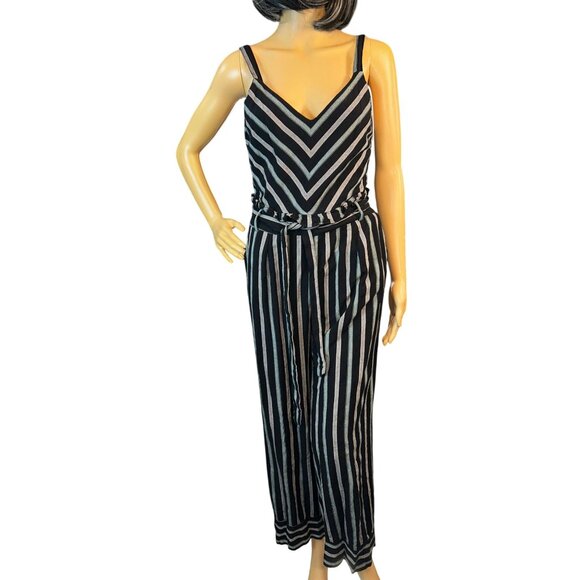 Harper Womens Sleeveless Stripe Jumpsuit with Belt Size M Avant garde Y2K Boho - Picture 2 of 12